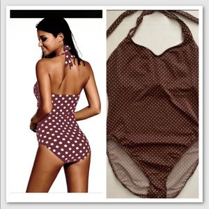 Leilani Brown Pink Polka Dot 1-pc Swimsuit Size 12
